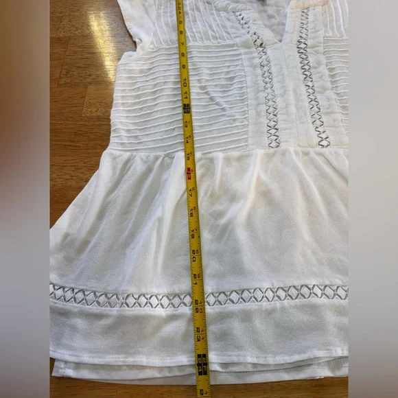 PALE SKY Women’s White Keyhole Cap Sleeve Peplum Crochet Top Wth Tank Boho Indie - Picture 7 of 7